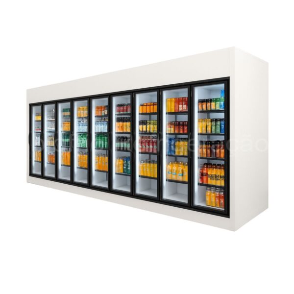 Walkin Cooler com 9 portas de vidro expositora sem entrada para estoque