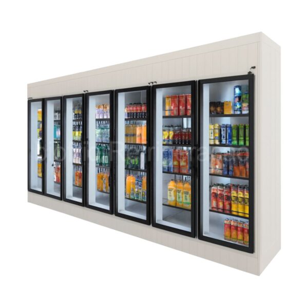 walkin Cooler com 7 Portas de Vidro expositora Sem porta de entrada para estoque
