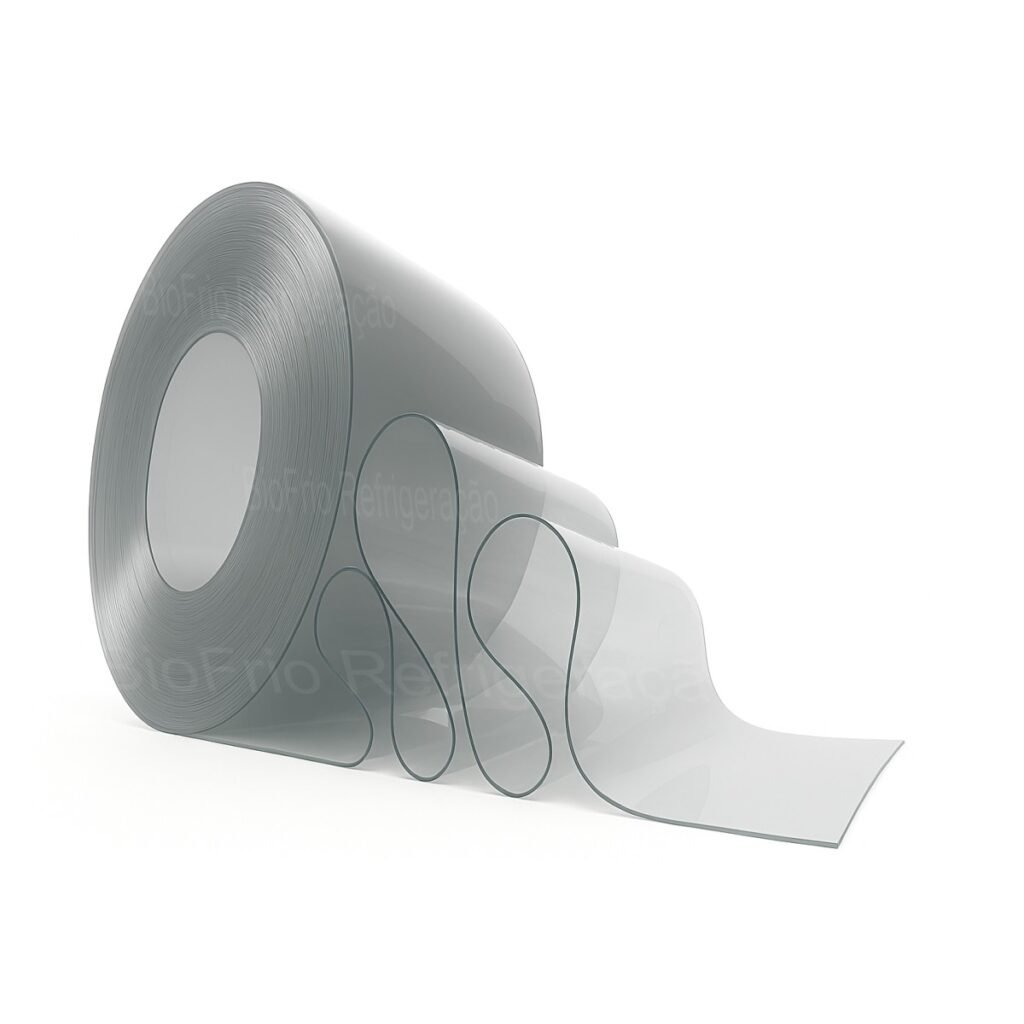 Bobina de PVC para Cortina na cor Cinza transparente